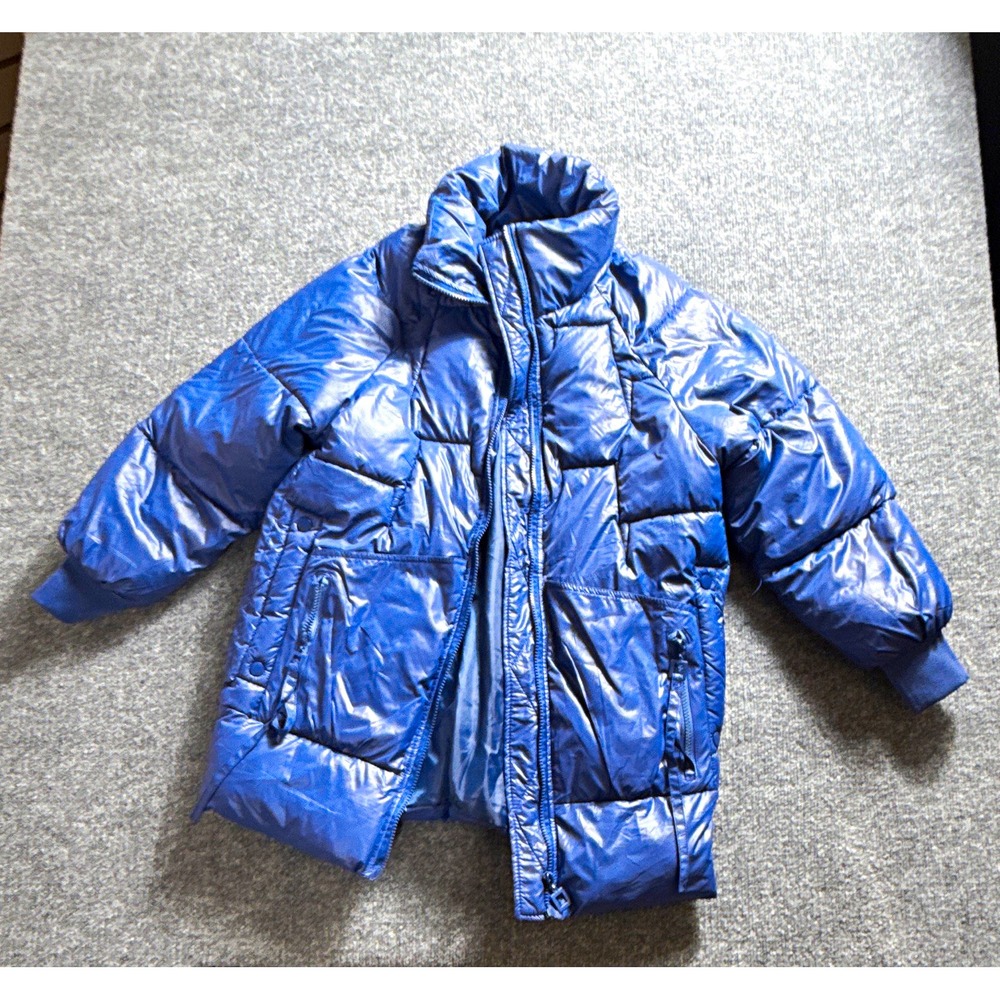 HanXu Womens Blue Puffer Jacket Full Zip with Pockets Collared Long Sleeve M